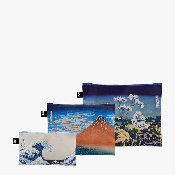 LOQI - Set of 3 Recycled Zip Pockets - Katsushika Hokusai