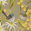 Print Sisters - Linen Tea Towel - Wrens on Wattle