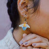 Pixie Nut & Co - Wooden Hoop Earrings - Blue Banded Bees