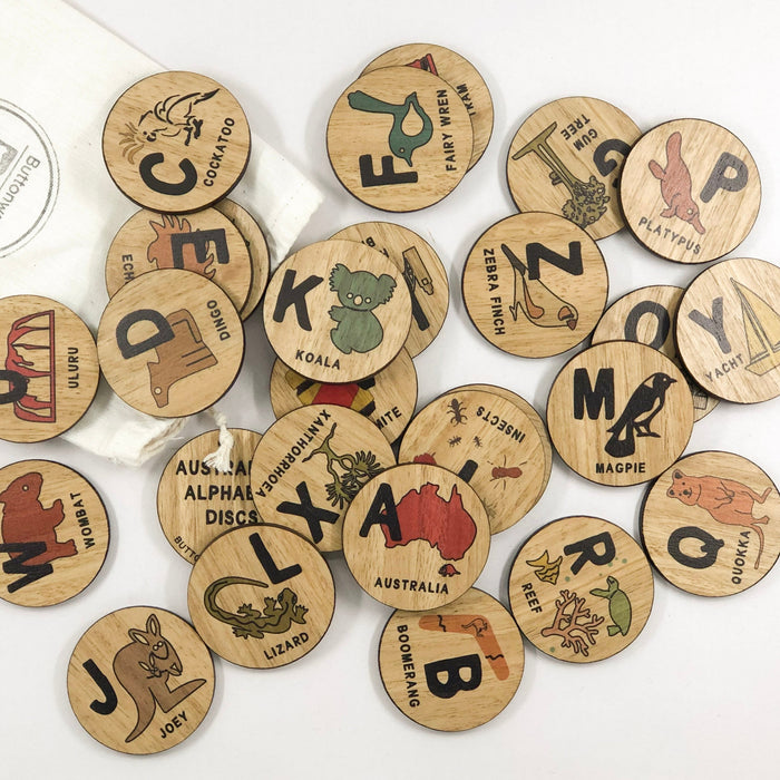 Buttonworks - Timber Alphabet - Australian Discs