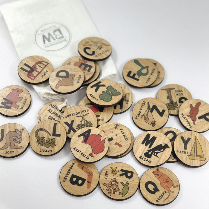 Buttonworks - Timber Alphabet - Australian Discs