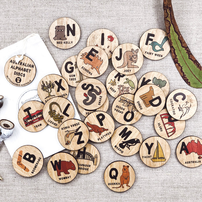 Buttonworks - Timber Alphabet - Australian Discs