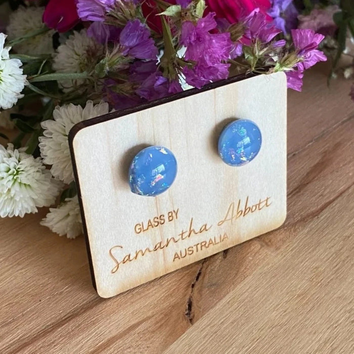 Samantha Abbott - Glass Stud Earrings - Wedgwood Lustre