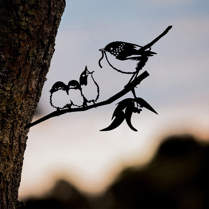 Metalbird - Garden Art - Blue Wren with Babies