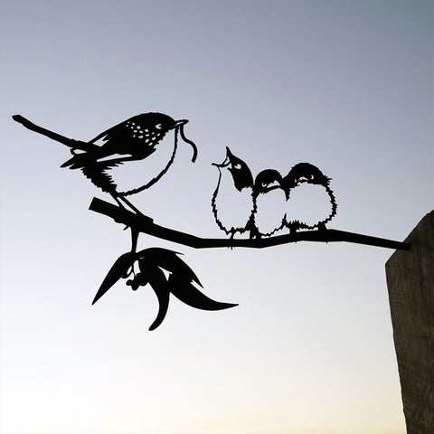Metalbird - Garden Art - Blue Wren with Babies