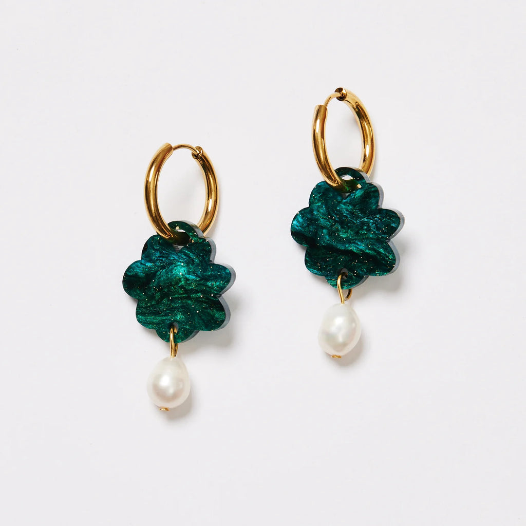 Martha Jean - Cloud & Pearl Earrings - Emerald