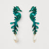 Martha Jean - Seahorse & Pearl Earrings - Emerald