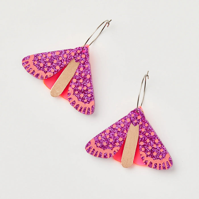 Martha Jean - Moth Earrings - Magenta