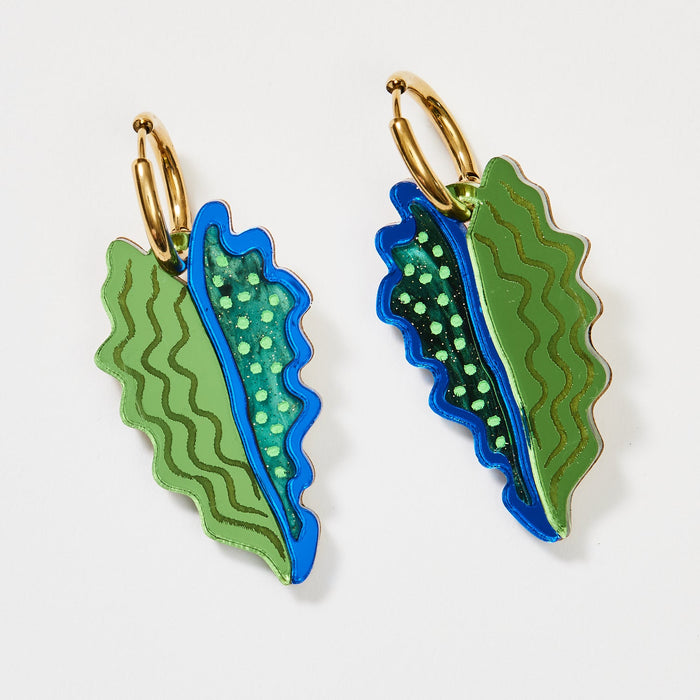 Martha Jean - Big Leaf Earrings - Fern & Navy