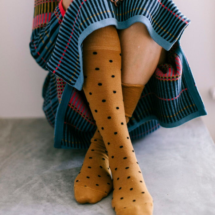 Tightology - Long Merino Wool Socks - Dotty Mustard