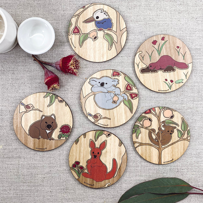 Buttonworks - Timber Coasters - Animal Wildlife Tree