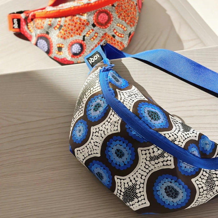 LOQI - Recycled Cross Body / Bum Bag - Kirsten Nangala Egan - Water Dreaming Blue