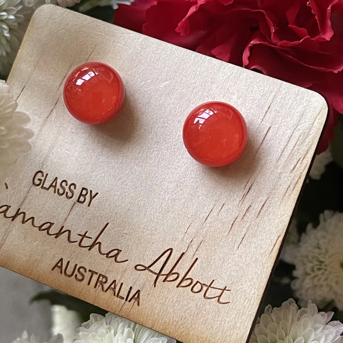 Samantha Abbott - Glass Stud Earrings - Fire Engine Red