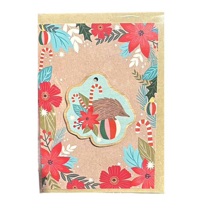 Aero Images - Christmas Card with Wooden Decoration - Christie Williams - Echidna