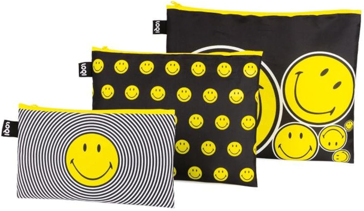 LOQI - Set of 3 Recycled Zip Pockets - Smily Spiral, Dots, Spots