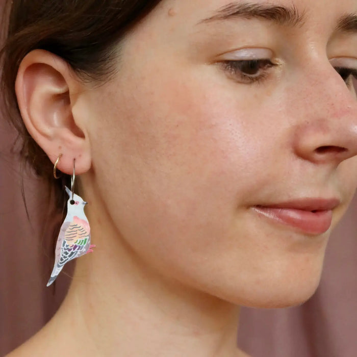 Pixie Nut & Co - Wooden Earrings - Crested Pigeon
