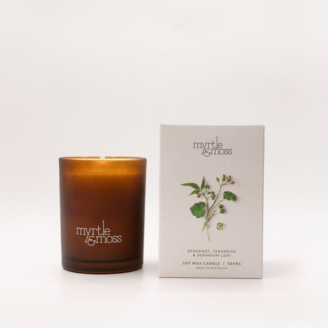 Myrtle & Moss - Soy Wax Candle - Bergamot, Tangerine & Geranium Leaf