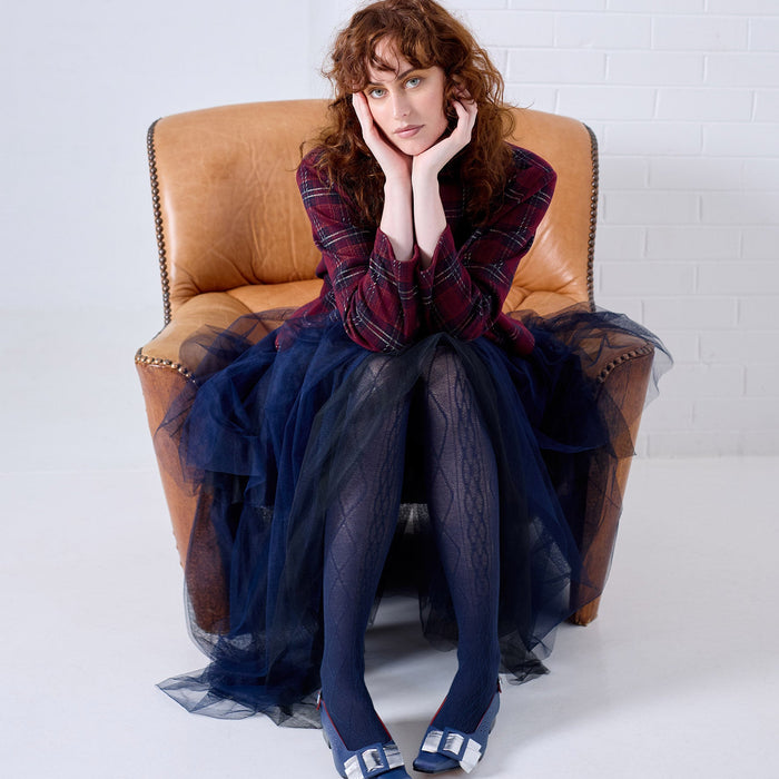 Tightology - Aran- Cashmere Blend Tights - Navy