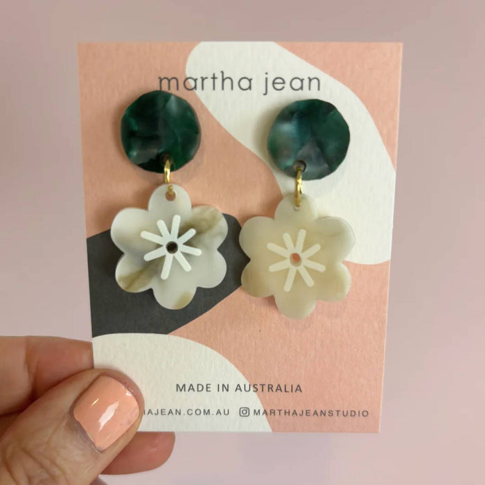 Martha Jean - Aster Earrings - Emerald & Marble