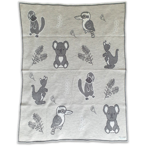 Branberry - Australian Animals Baby Blanket  - Quartz Grey