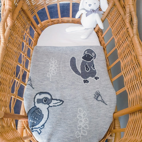 Branberry - Australian Animals Baby Blanket  - Quartz Grey