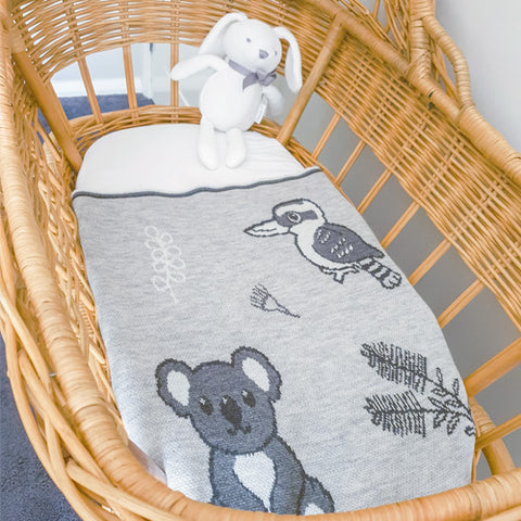 Branberry - Australian Animals Baby Blanket  - Quartz Grey
