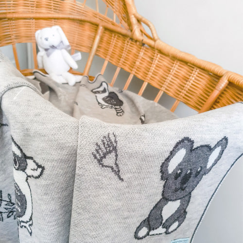 Branberry - Australian Animals Baby Blanket  - Quartz Grey