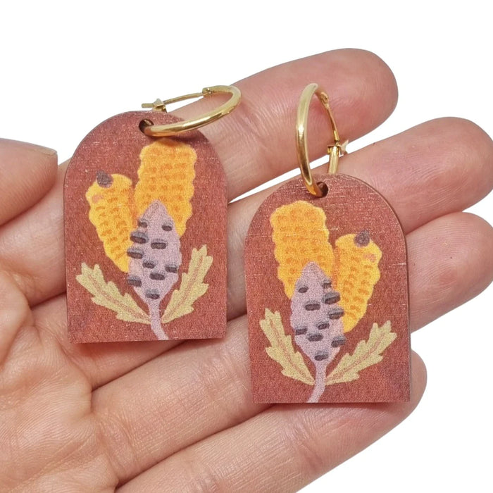 Pixie Nut & Co - Gold Plated Hoop Earrings - Swamp Oak Banksia