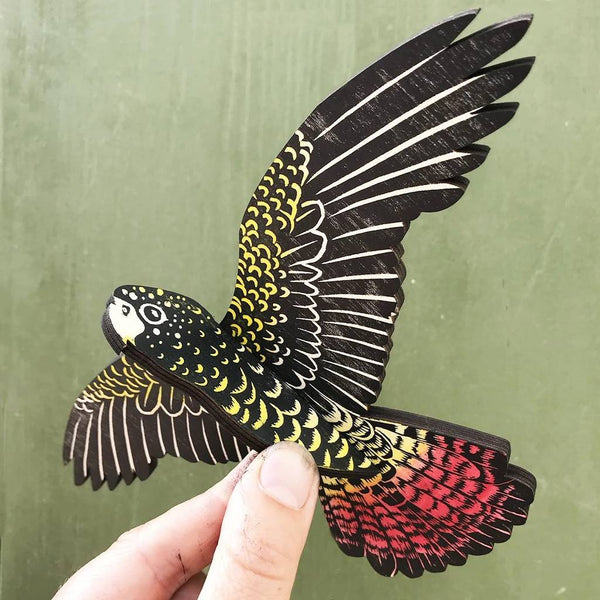 Bridget Farmer - Handprinted Bird Mobile - Red Tailed Black Cockatoo - Female