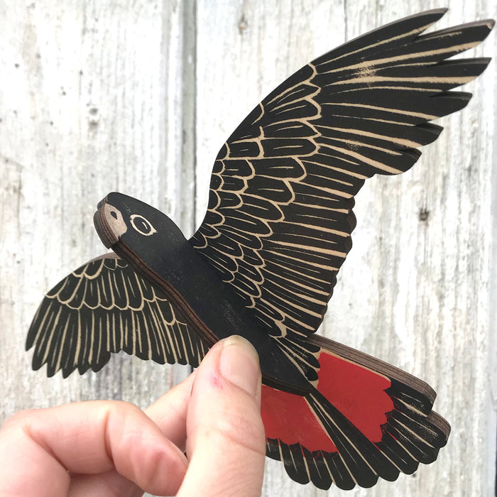 Bridget Farmer - Handprinted Bird Mobile - Red Tailed Black Cockatoo - Male