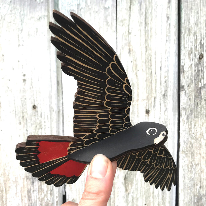 Bridget Farmer - Handprinted Bird Mobile - Red Tailed Black Cockatoo - Male