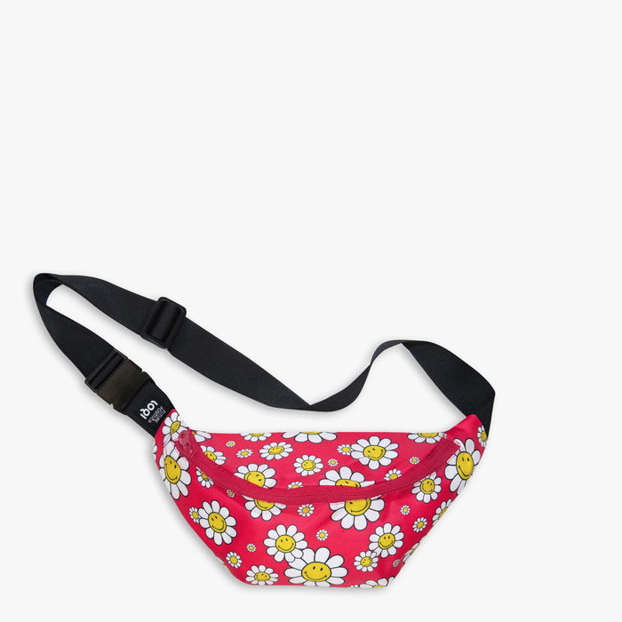 LOQI - Recycled Cross Body / Bum Bag - Smily Flowers Raspberry