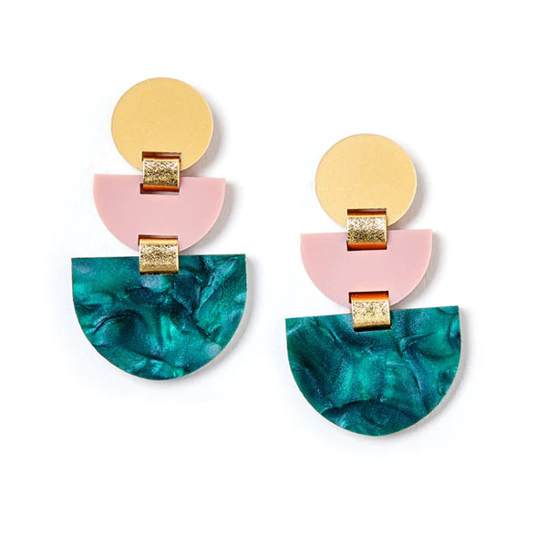 Martha Jean - Boat Earrings - Emerald & Pink