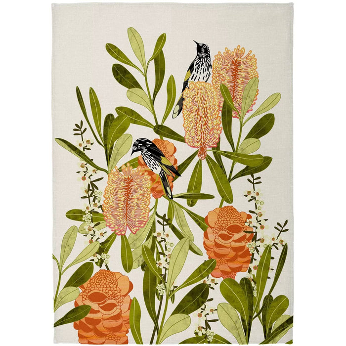 Print Sisters - Recycled Microfibre Tea Towel - Banksia with Honeyeaters