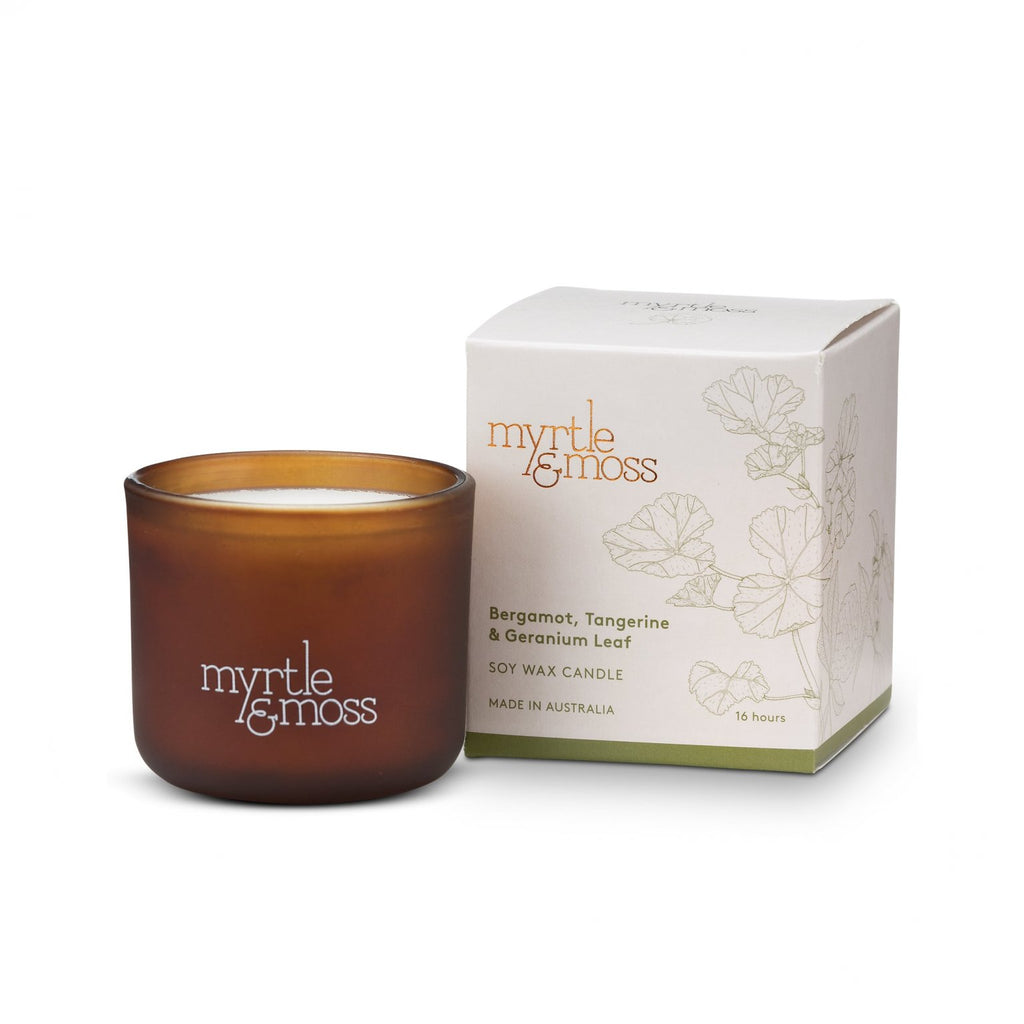 Myrtle & Moss - Soy Wax Candle - Bergamot, Tangerine & Geranium Leaf