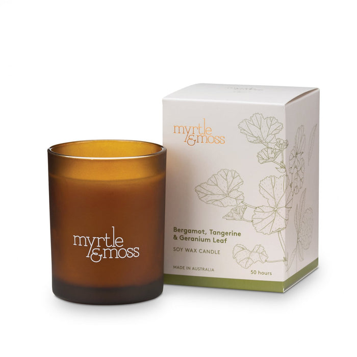 Myrtle & Moss - Soy Wax Candle - Bergamot, Tangerine & Geranium Leaf