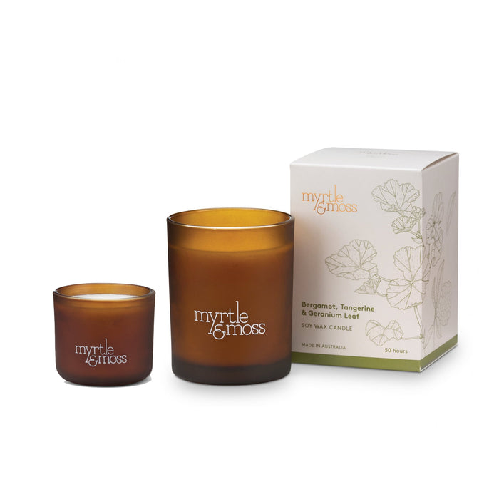 Myrtle & Moss - Soy Wax Candle - Bergamot, Tangerine & Geranium Leaf