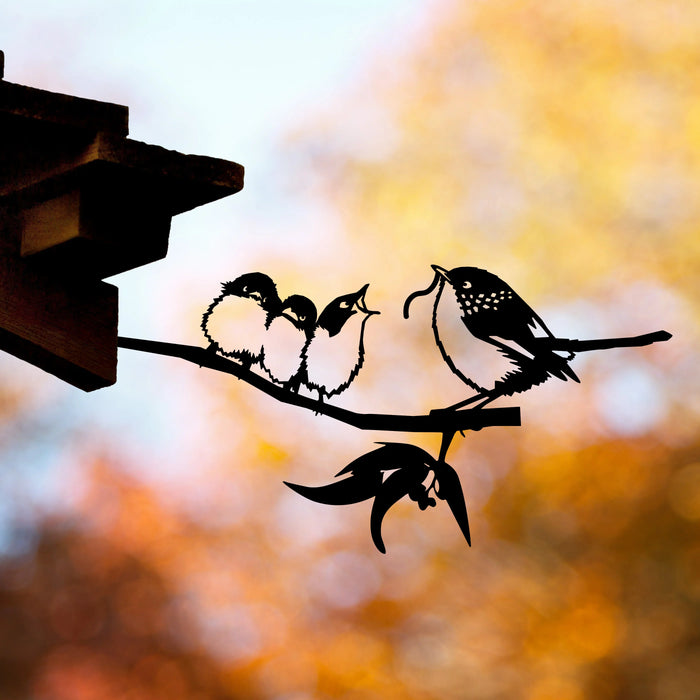 Metalbird - Garden Art - Blue Wren with Babies