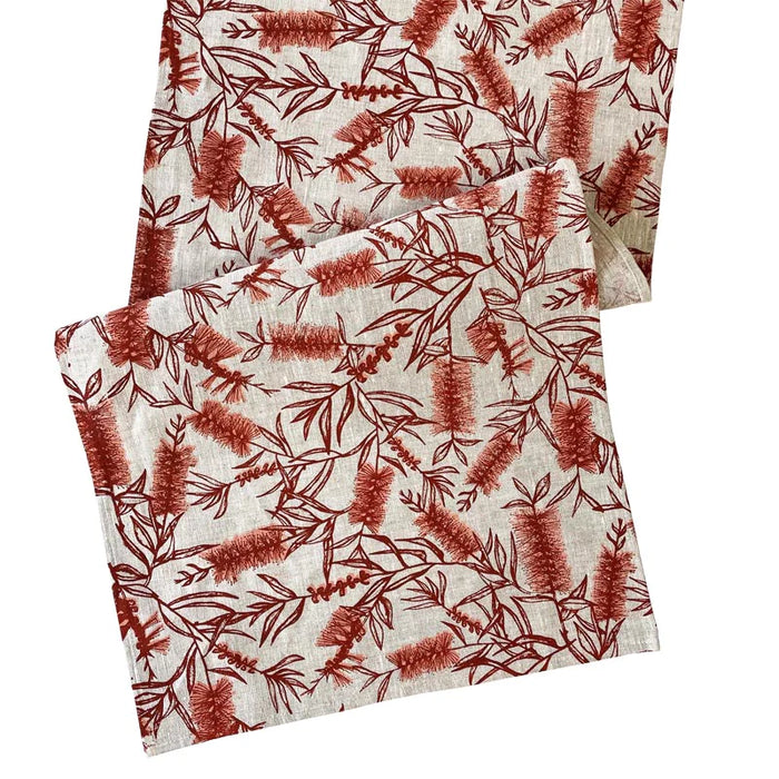 Print Ink Studio - Linen Table Runner - Bottlebrush - Red Clay