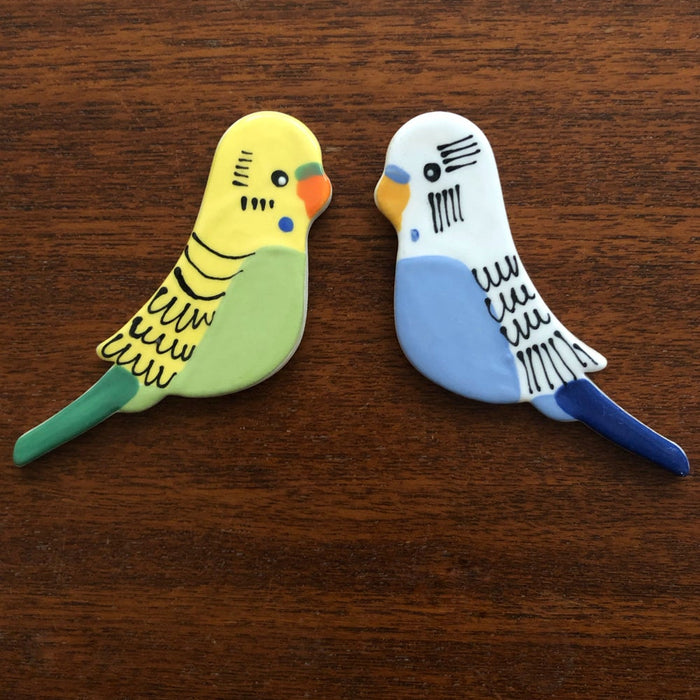 Paper Boat Press - Ceramic Australian Bird Brooch - Blue Budgie