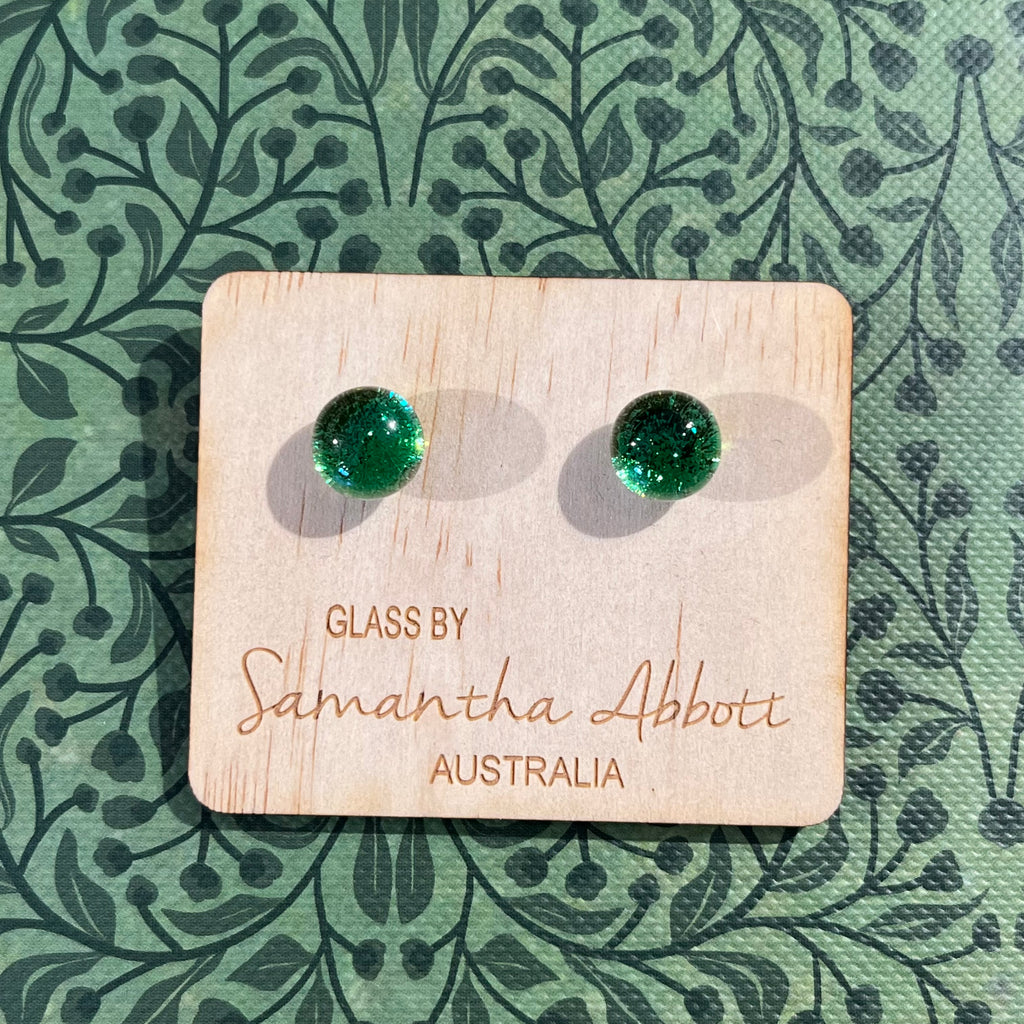 Samantha Abbot - Glass Stud Earrings - Crystal Green