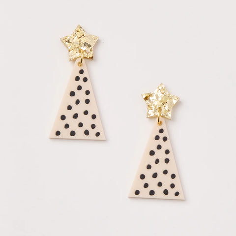 Martha Jean - Christmas Tree Earrings - Gold & Dotty Beige