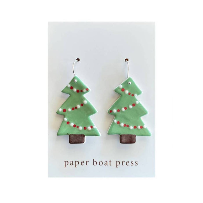 Paper Boat Press - Ceramic Christmas Tree Earrings - Green