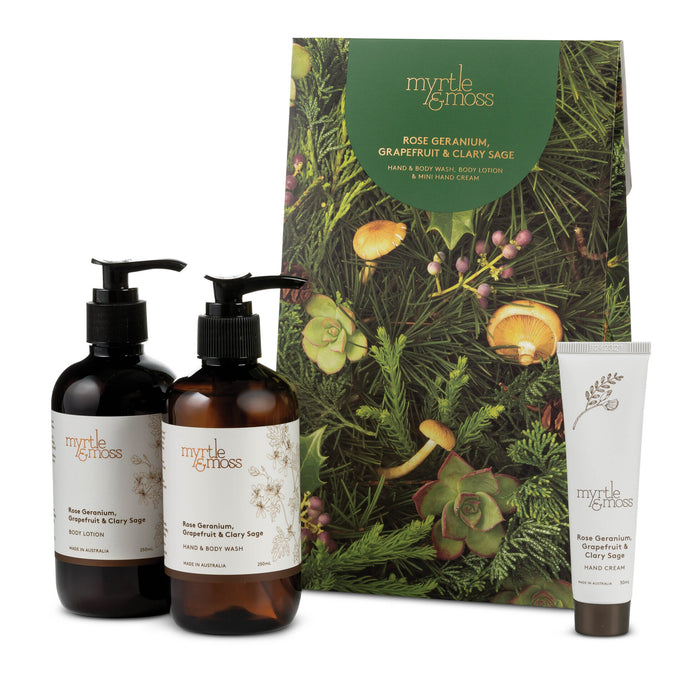 Myrtle & Moss - Christmas Gift Trio - Rose Geranium, Grapefruit & Clary Sage