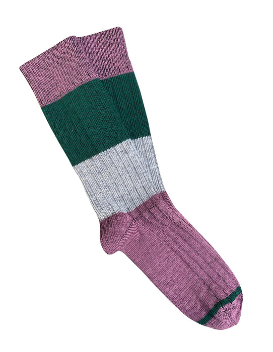 Tightology - Chunky Rib - Merino Socks - Mauve Stripe