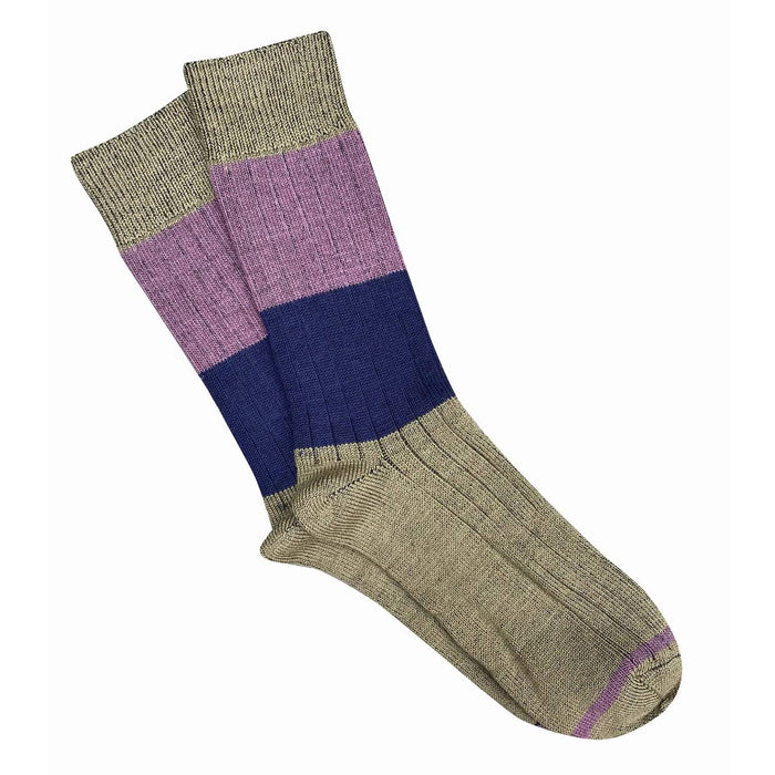 Tightology - Chunky Rib - Merino Socks - Khaki Stripe