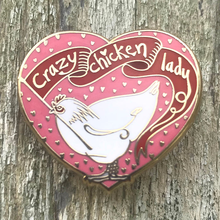 Bridget Farmer - Enamelled Lapel Pin - Crazy Chicken Lady