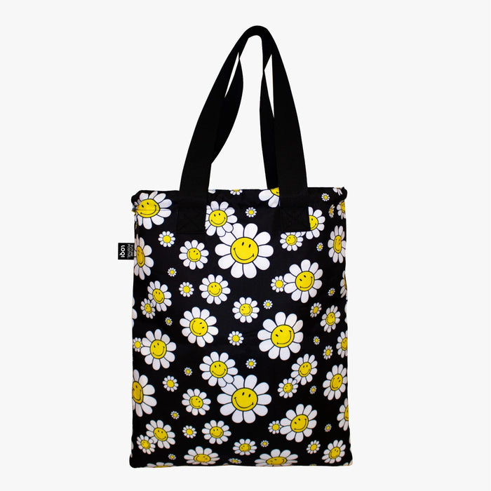 LOQI - Reversible Recycled Backpack - Smily Flowers Black & Aquarius