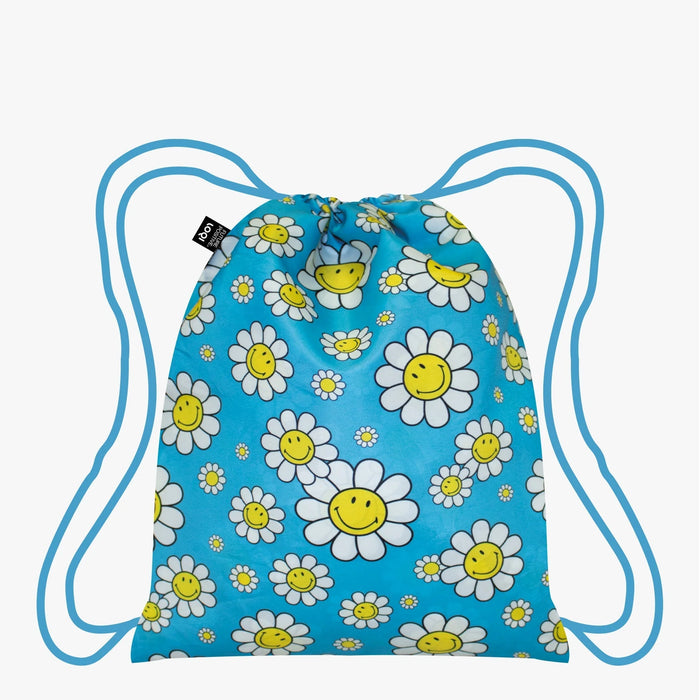 LOQI - Reversible Recycled Backpack - Smily Flowers Black & Aquarius
