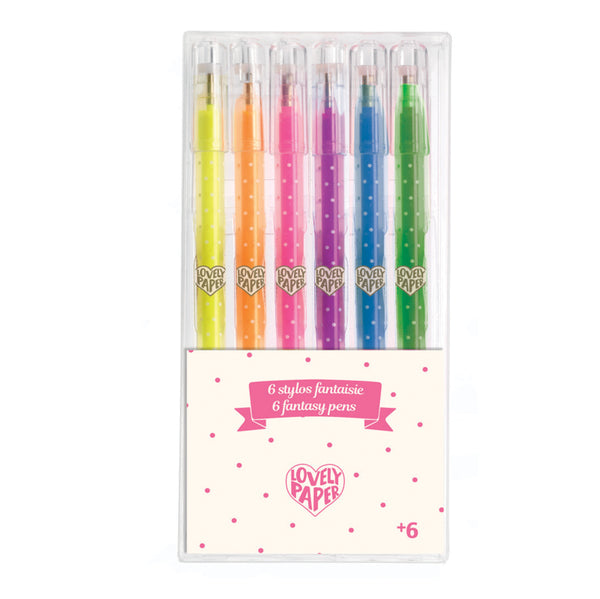 Djeco - Lovely Paper - Set of 6 Gel Pens - Neon